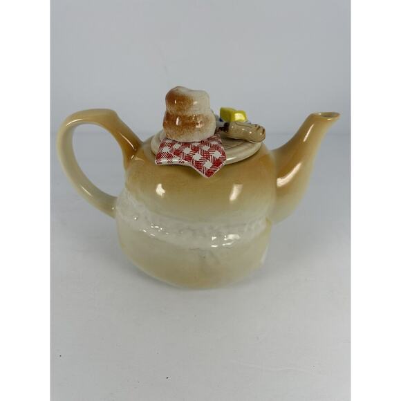 1987 England Sunshine Ceramics COTTAGE LOAF BREAD AND BUTTER TEAPOT with CRAZING - Picture 2 of 16